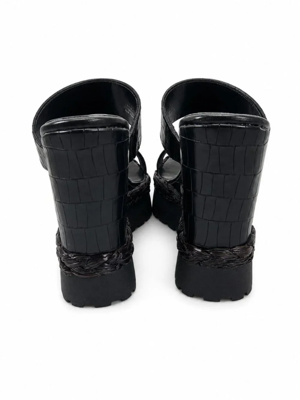 JLO Jennifer Lopez Black Croc-Embossed Platform Wedge Sandals | Size 8